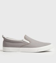 New Look Pale Grey Canvas Slip On Trainers